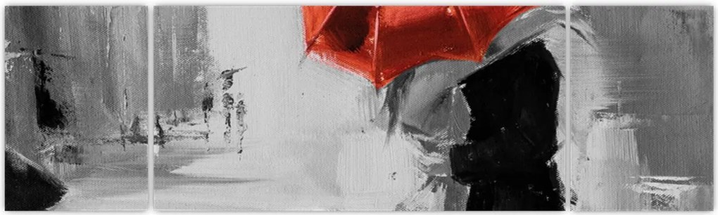 Obraz - Zakochana para pod parasolem, czerwony (170x50 cm)