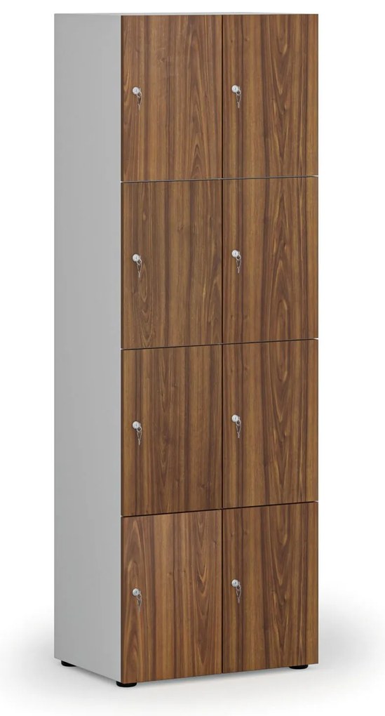 Drewniana szafka skrytkowa, 8 schowków, zamek cylindryczny, szary/orzech