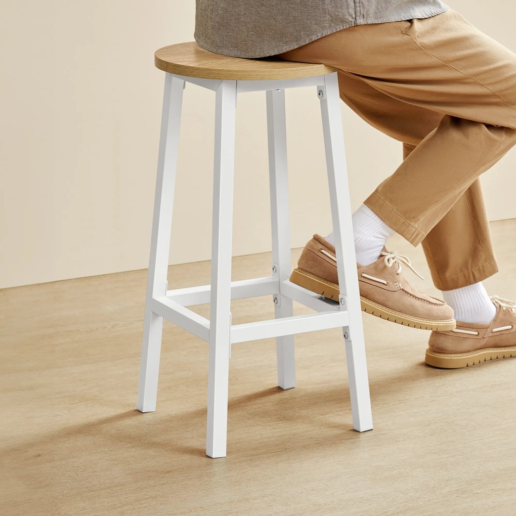 Taboret barowy hoker - dąb / nogi białe