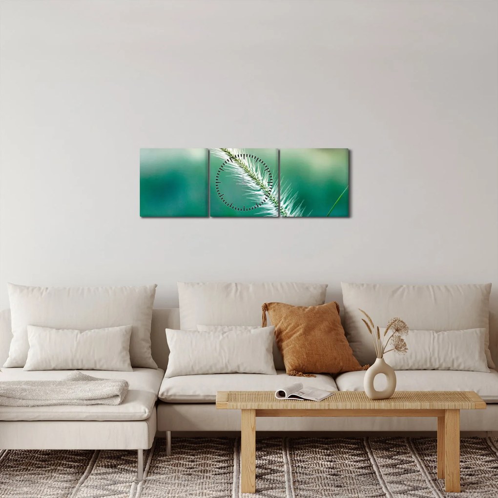 Obraz źdźbła trawy (z zegarem) (90x30 cm)