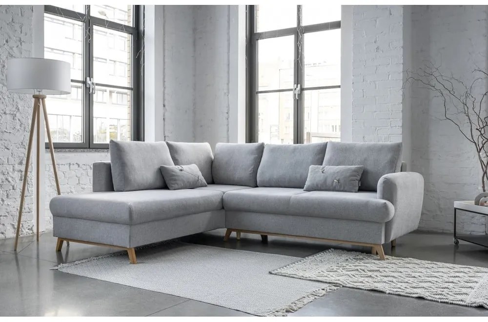 Jasnoszary rozkładany/ze schowkiem narożnik (lewostronny/w kształcie litery L) Scandic Lagom – Miuform