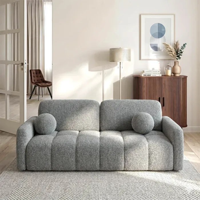 Sofa ZEN Rozkładana Dwuosobowa Ciemnoszara Boucle Japandi