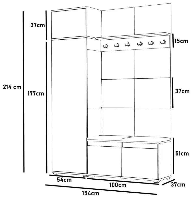 Szafa z siedziskiem tapicerowanym dąb sonoma + granat L5-T53