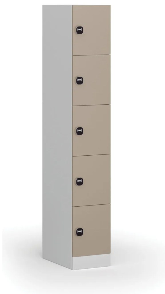 Szafka skrytkowa, 5 schowków, 1850 x 300 x 500 mm, demontaż, zamek RFID, drzwi beżowe