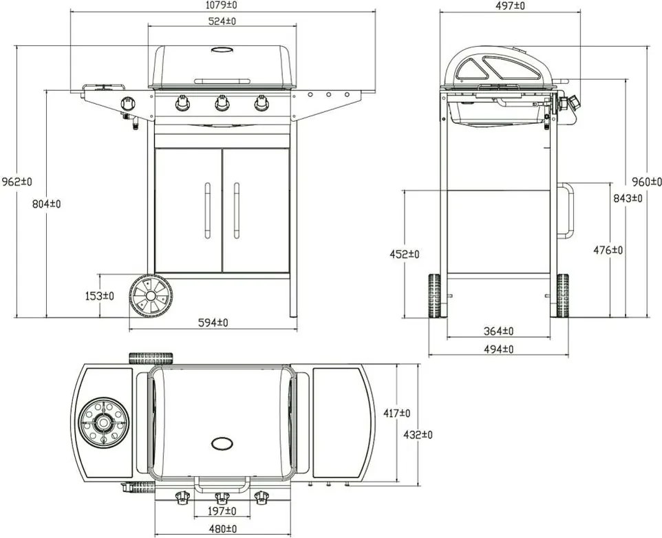 Avenberg Grill gazowy z bocznym palnikiem Boston, 107,9 x 49,7 x 96,2 cm