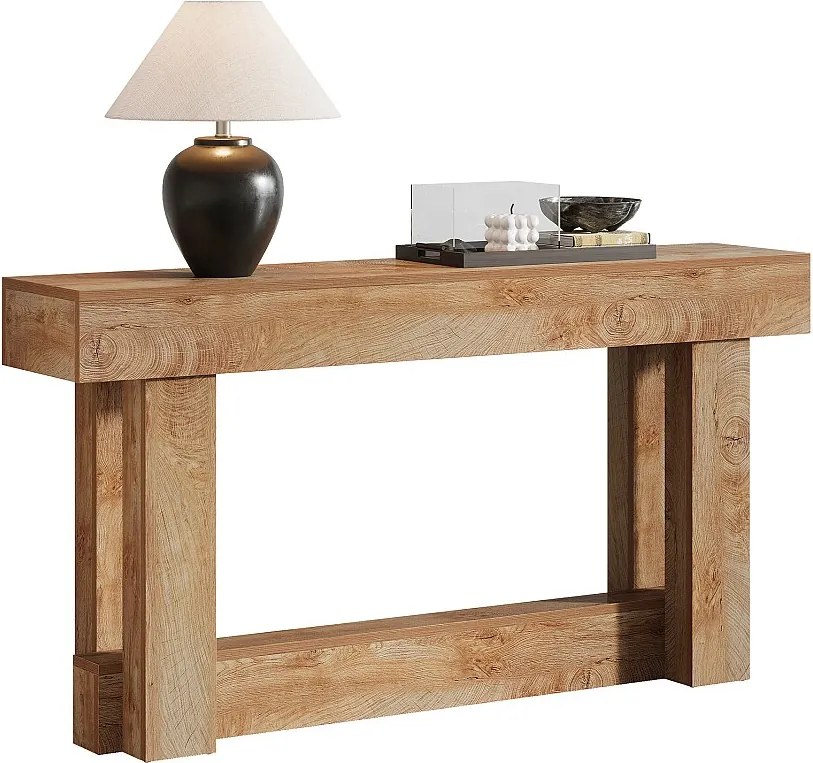 Stolik konsolowy 160 cm, stolik wejściowy 2-poziomowy, prostokątny drewniany stolik boczny za sofą
