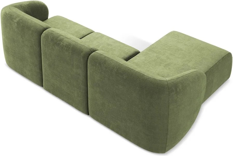 Zielony narożnik z tkaniny szenilowej (lewostronny/z szezlongiem) Lani – Makamii