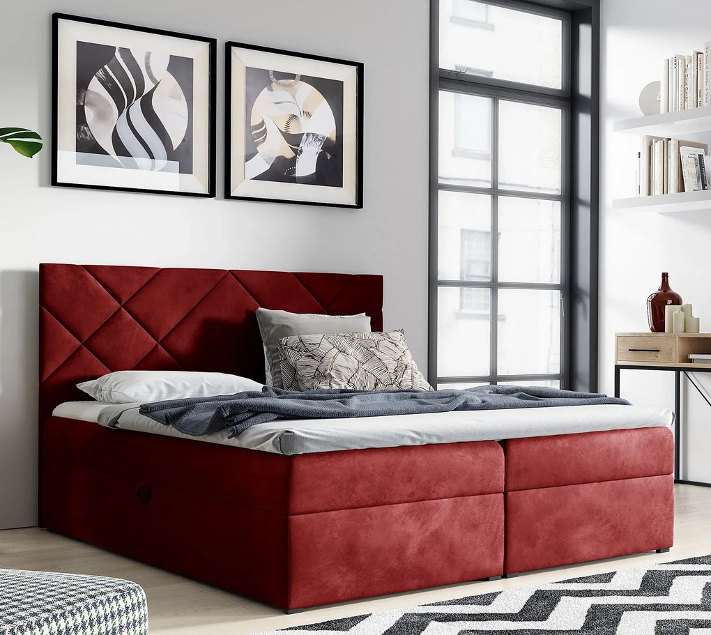 Czerwone tapicerowane łóżko kontynentalne 5 rozmiarów N1-B77