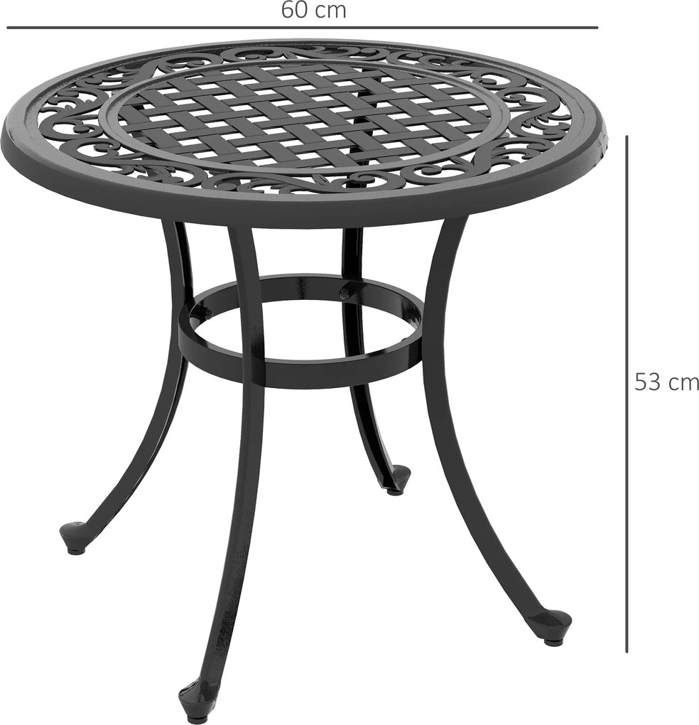 Outsunny Stolik boczny ogrodowy z aluminiową ramą, stolik tarasowy do 50 kg, czarny, 60 x 60 x 53 cm