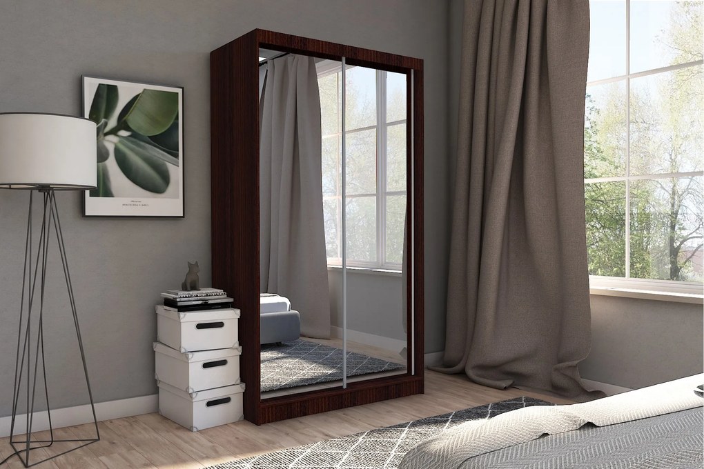 Szafa Przesuwna BELLINA 150 cm z Lustrem Szafa Dwudrzwiowa Wenge