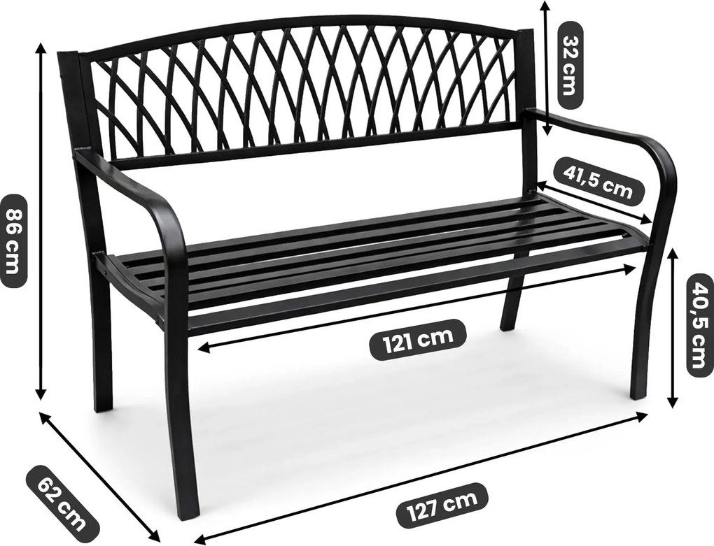 Czarna metalowa ławka z oparciem K5-E71