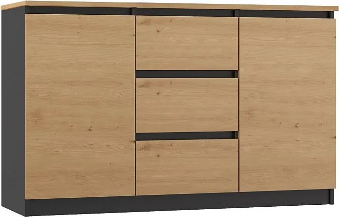 Komoda Malwa 2D3S | Antracyt-Dąb Artisan | 120x40x75 cm | 2 Drzwi 3 Szuflady