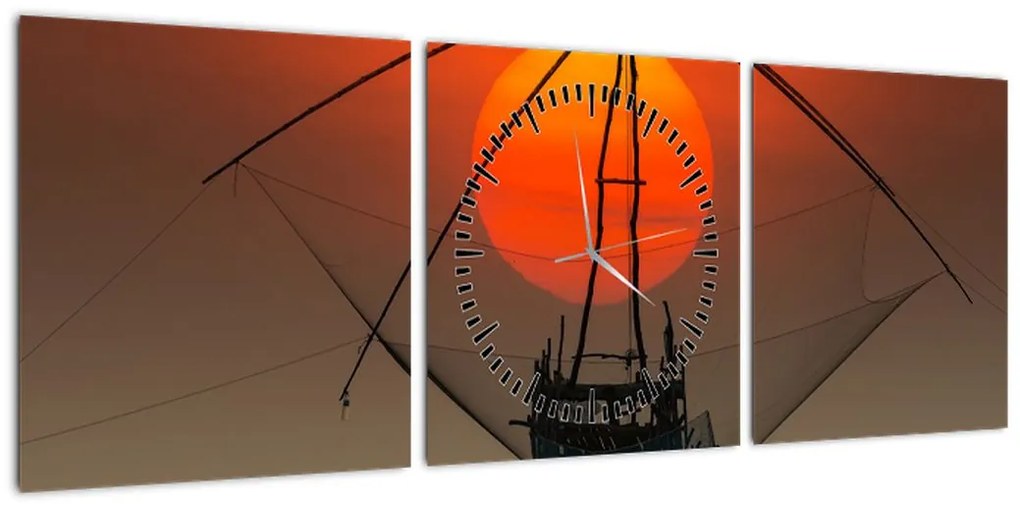 Obraz - Wschód słońca, jezioro Pakpra (z zegarem) (90x30 cm)