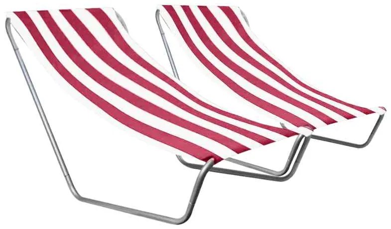 Zestaw 2 składanych leżaków plażowych SAND, ciemnoróżowe paski