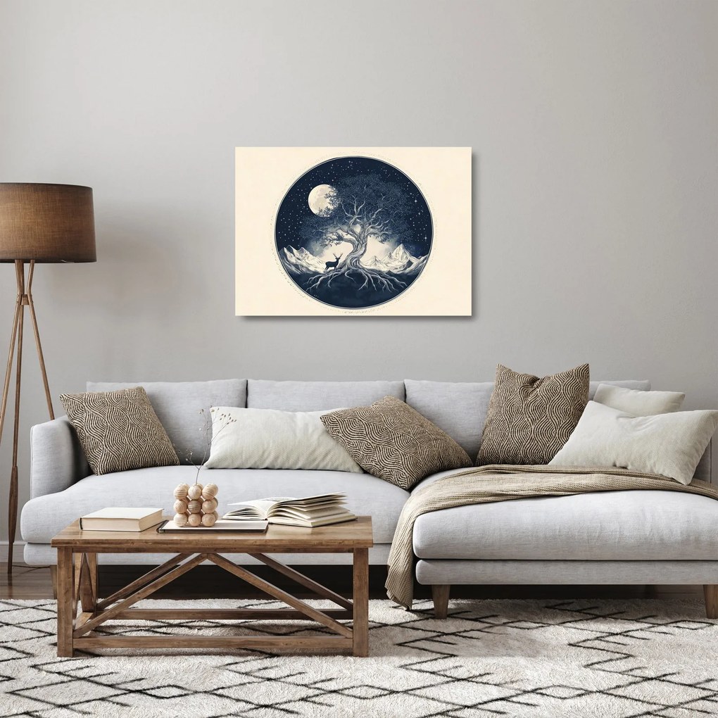 Obraz na szkle – Magiczne drzewo z jeleniem I. (70x50 cm)