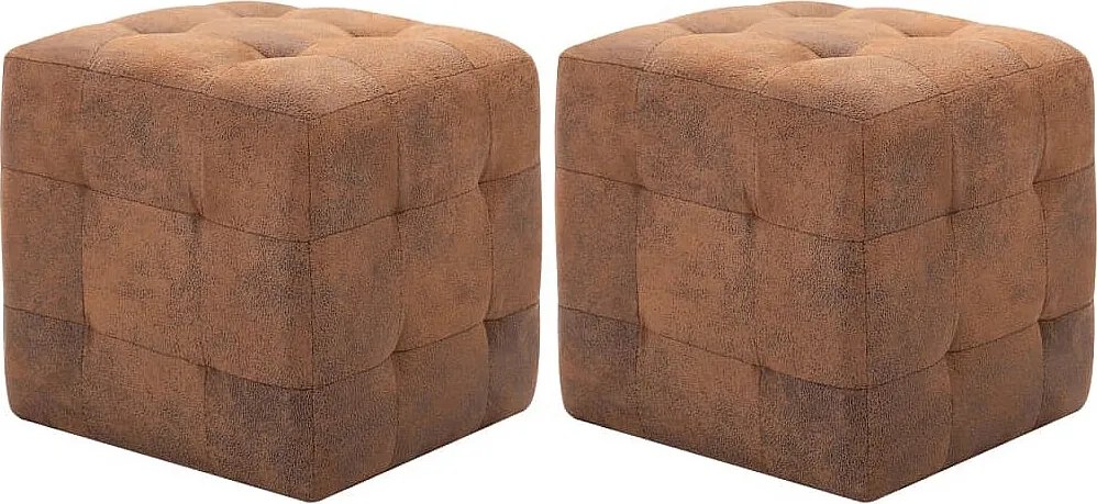 Zestaw 2 Brązowych Pufów 30x30x30 cm z Eko-zamszu Komfortowe i Wytrzymałe Bez Schowka