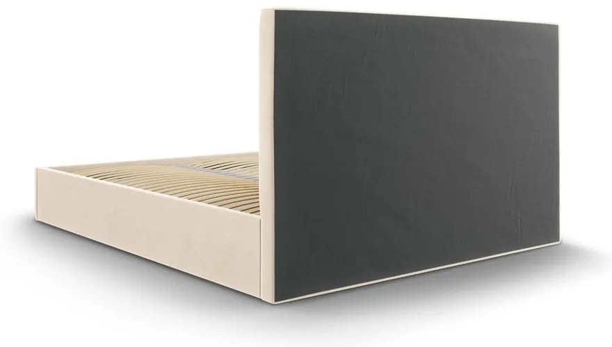 Beżowe tapicerowane łóżko dwuosobowe ze schowkiem ze stelażem 160x200 cm Juniper – Mazzini Beds