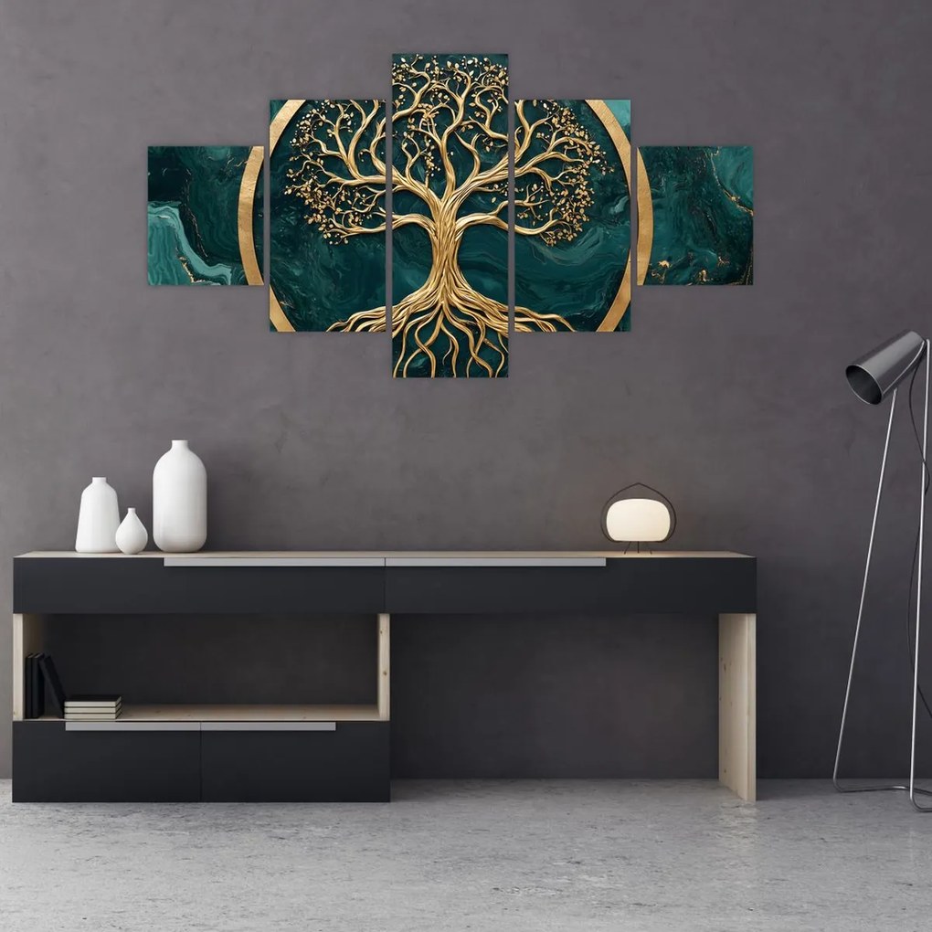 Obraz – Złote drzewo życia w marmurze (125x70 cm)