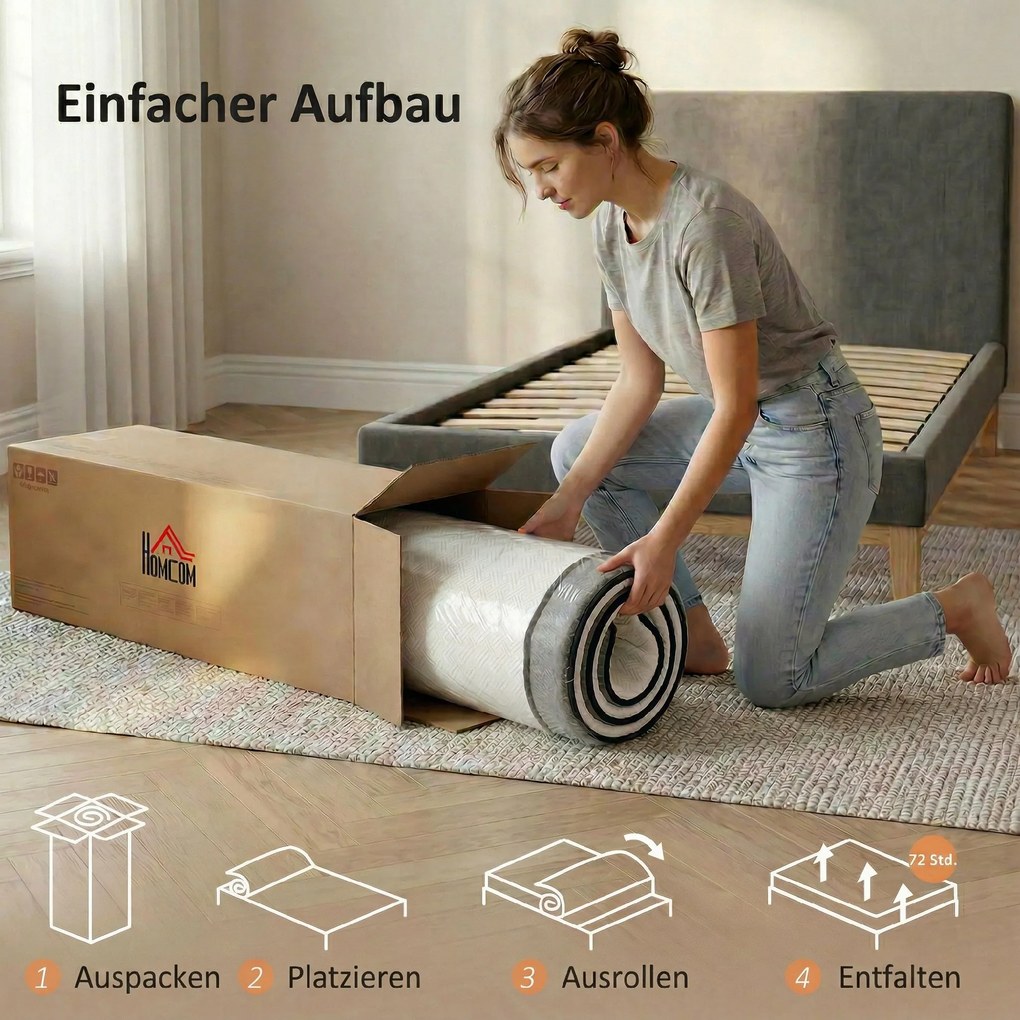 HOMCOM Materac kieszeniowy z pianką memory z zieloną herbatą H3 twardość Oeko-TEX & CertiPUR 200x90x20 cm Szary | Aosom PL