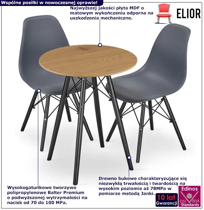 Komplet Okrągły Stół 60 Cm Dąb Z 2 Krzesłami E6-M84