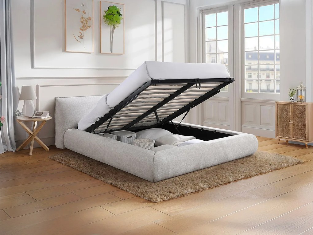 Łóżko ze skrzynią  180 x 200 cm - Tkanina - Beż - MIRSIO