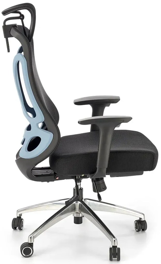 Obrotowy ergonomiczny czarny fotel z regulowanym zagłówkiem - Herva