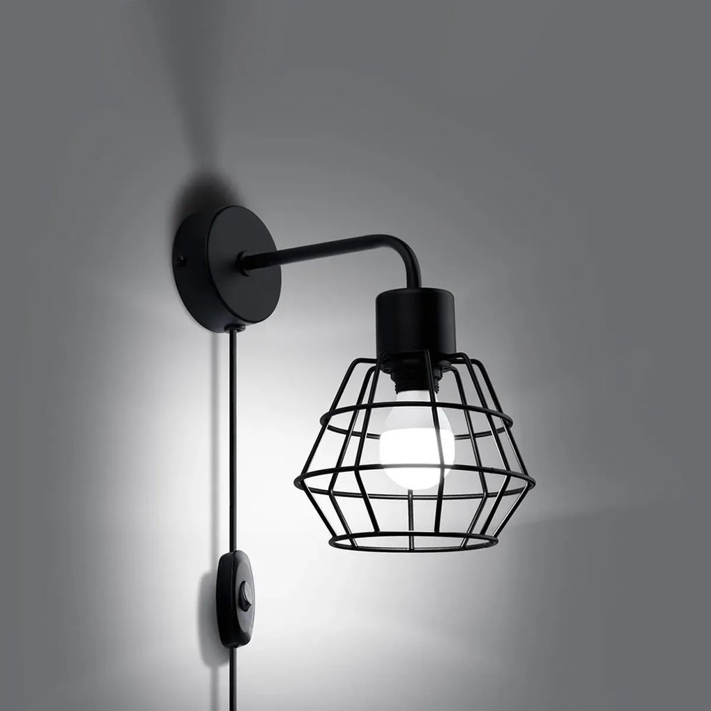 Kinkiet SUBA czarny geometryczny z włącznikiem SOLLUX  LIGHTING