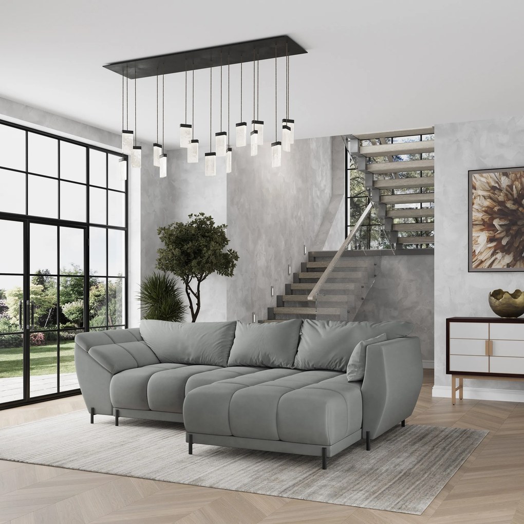 Masseno Narożnik VESTANO  z funkcją spania i pojemnikiem na pościel Narozniki L, Rozkładana sofa - Szary, MATT VELVET 85