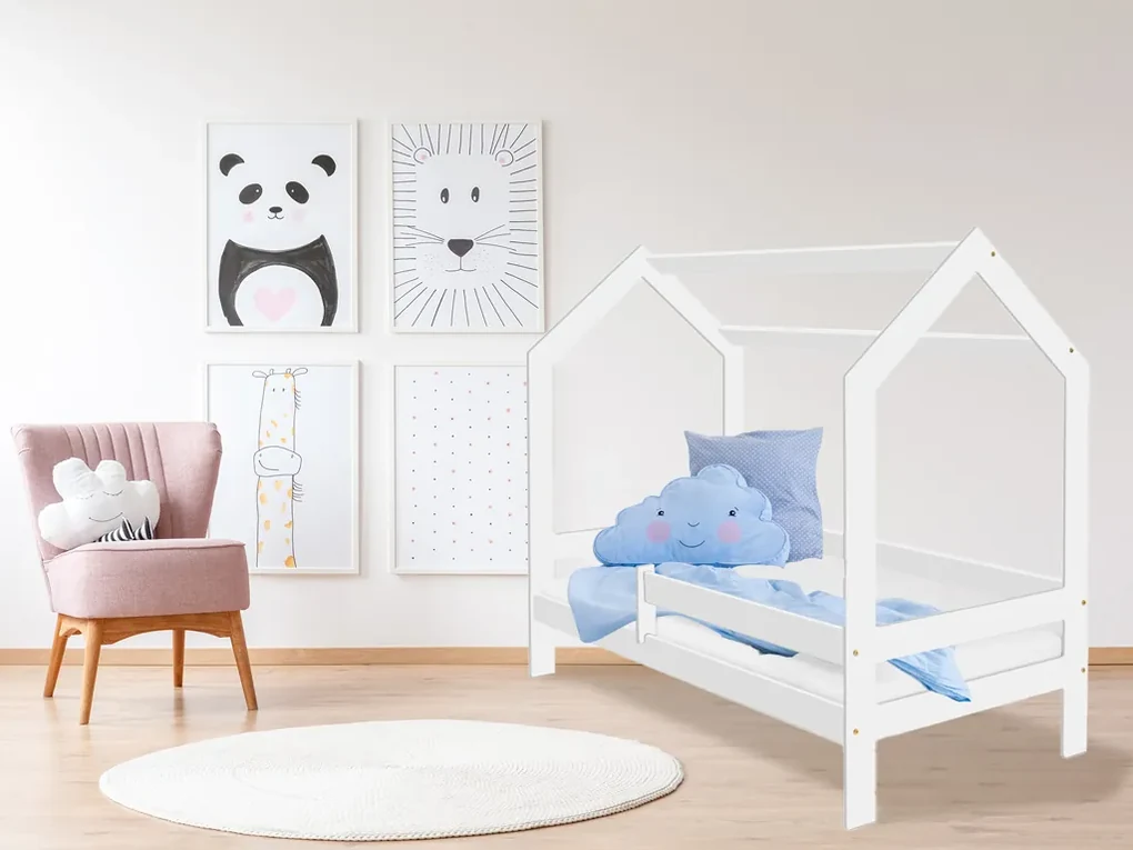 Łóżko dziecięce DOMEK D3, 80 x 160 cm, białe Stelaż: Bez stelaża, Materac: Materac EASYSOFT 10 cm, Pojemnik pod łóżko: Bez pojemnika pod łóżko