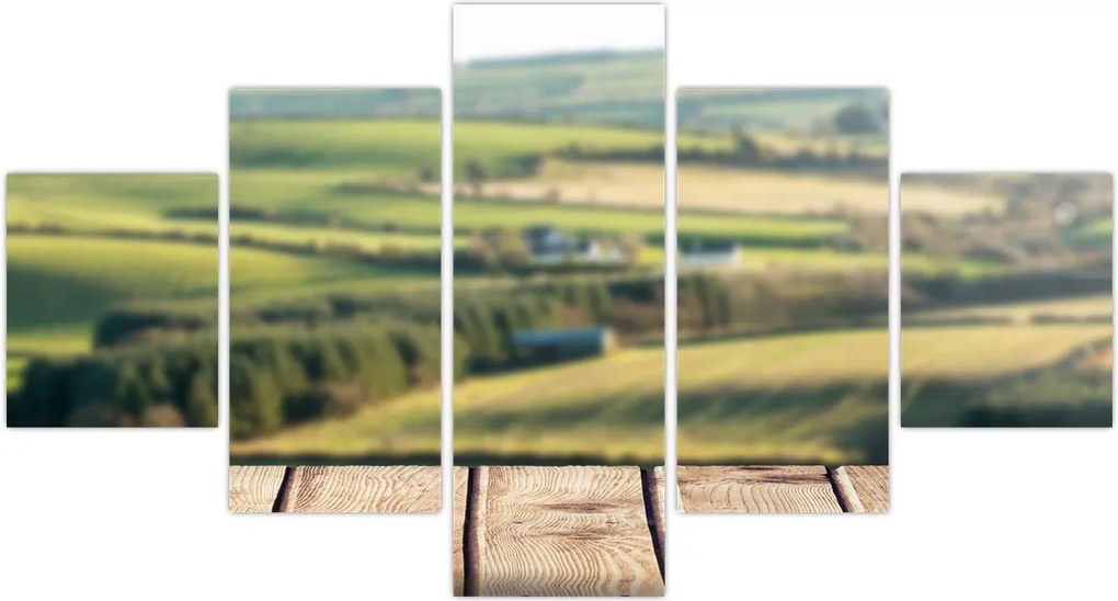 Obraz - Drewniana półka z krajobrazem (125x70 cm)