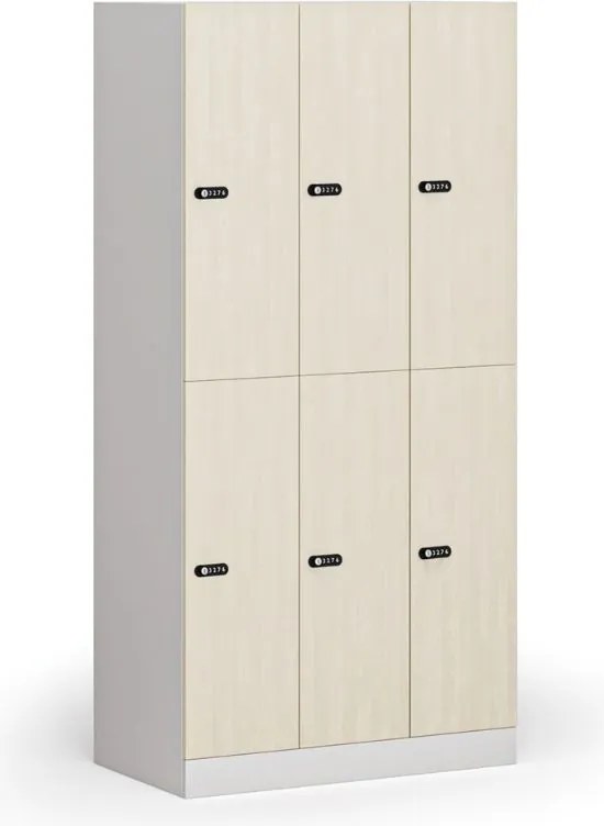 Szafka skrytkowa S1, 6 schowków, 1850 x 900 x 500 mm, zamek mechaniczny z kodem, drzwi laminowane, brzoza