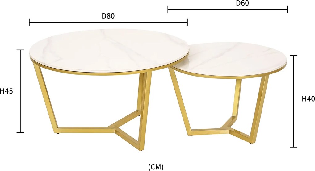 Komplet 2 okrągłych stolików glamour Modig M67, spiek/imitacja marmuru