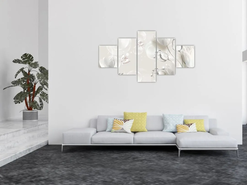 Obraz - Tulipany między bąbelkami (125x70 cm)
