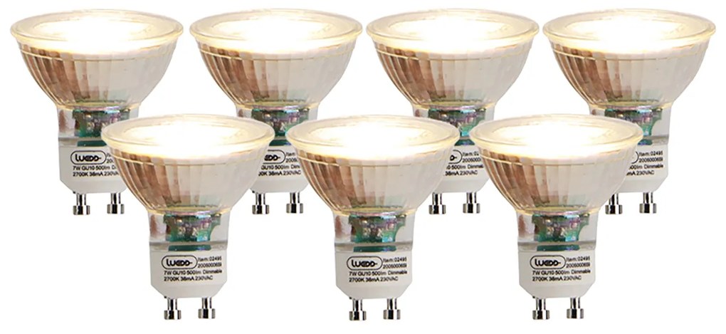 Zestaw 7 ściemnianych lamp LED GU10 7W 500 lm 2700K