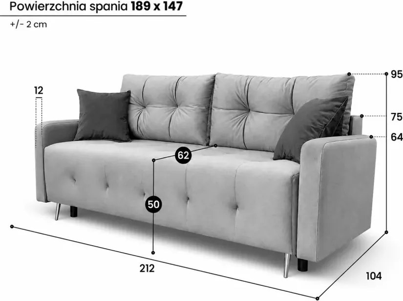 Kanapa Sorento - nowoczesna sofa z pojemnikiem na pościel i funkcją spania