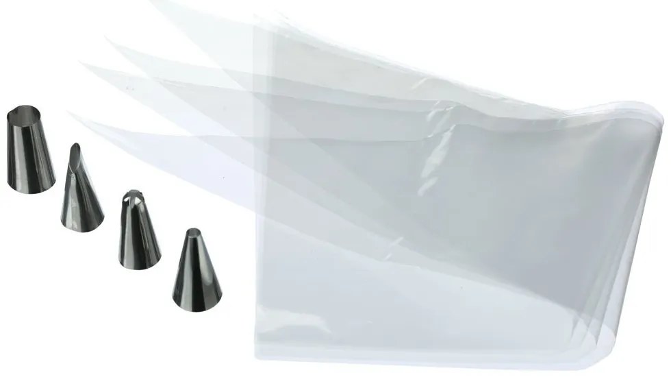 Zestaw tylek do dekoracji ciastek: 4 końcówki i 20 jednorazowych woreczków