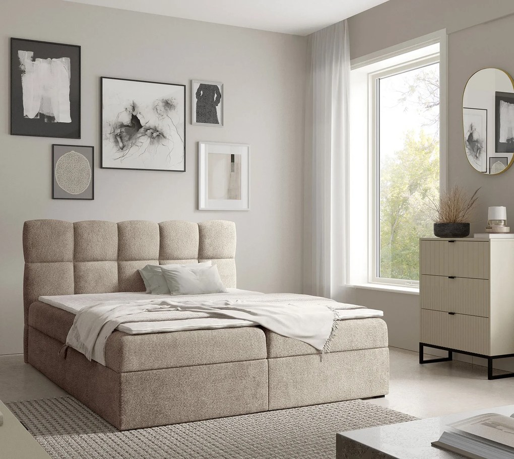 Beżowe łóżko z pikowanym zagłówkiem 5 rozmiarów N4-M42