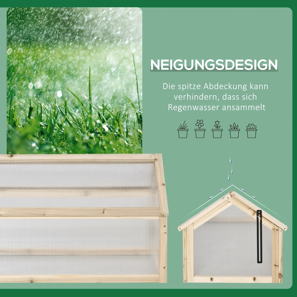 Outsunny Mini-Szklarnia, Kompaktowy Dom dla Roślin z Drewna, Polikarbonatowe Płyty, Otwór Wentylacyjny, 90Dł x 52Sz x 49,5W cm, Natur