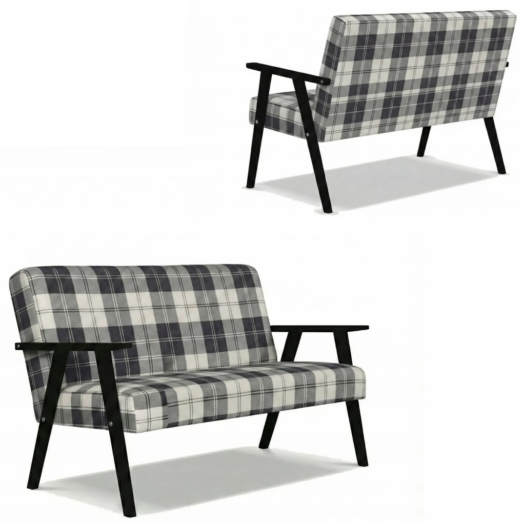 Sofa w stylu PRL retro vintage SOLER Family Meble krata granatowo biała