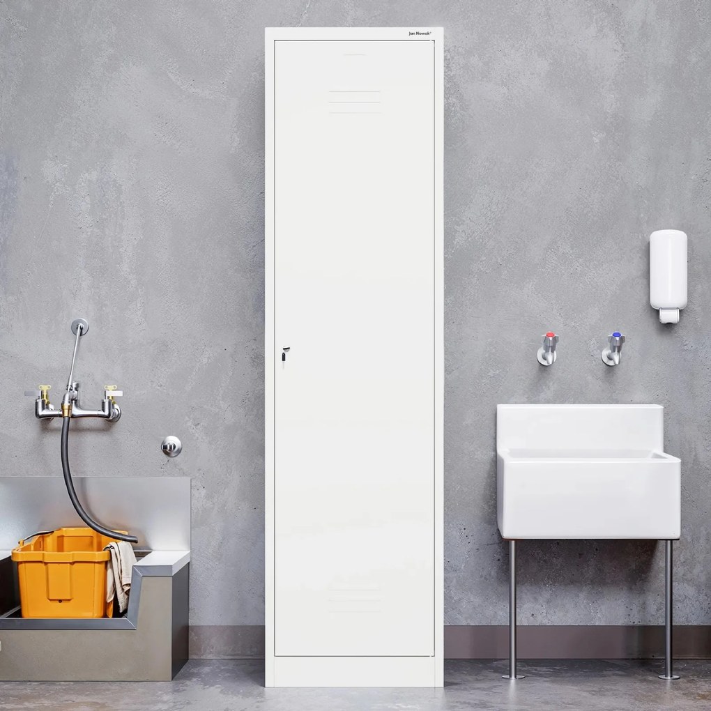 Metalowa szafa gospodarcza wąska Agnes 50x50x185 cm, biała