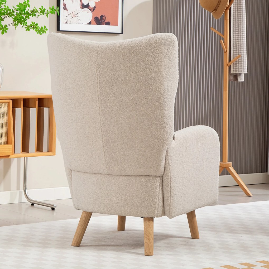 HOMCOM Fotel akcentowy, tapicerowany fotel z futerkiem, poduszka z pianki, fotel typu wingback, Beżowy