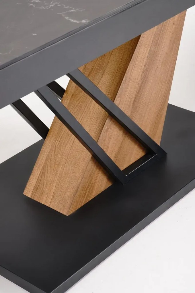Stół rozkładany VOLANT 140(180)x90 czarny marmur/dąb złoty HALMAR