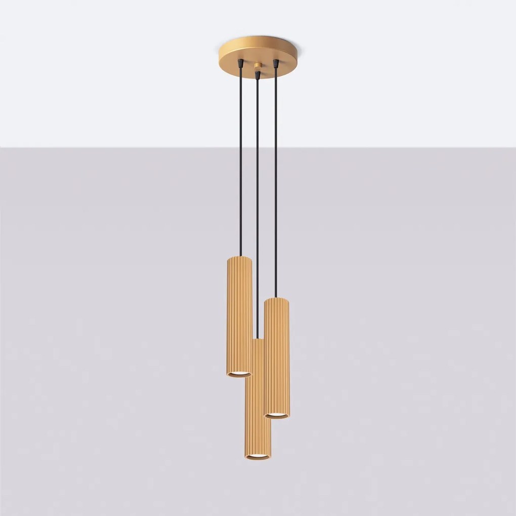 Lampa wisząca KARBON 3P złota ryflowana SOLLUX LIGHTING