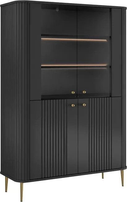 Witryna Vesper 103 cm czterodrzwiowa - czarny / złote nogi
