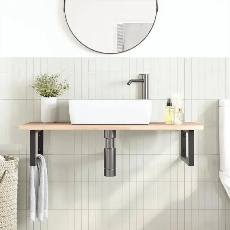 Naturalne półka drewno 100x50 uchwyty czarne R2-B58
