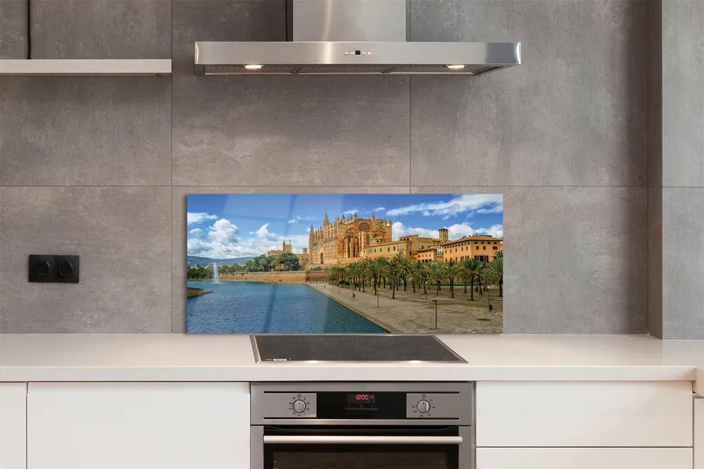 Panel szklany do Kuchni Gotycka Katedra w Otoczeniu Palm