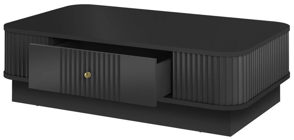 Stolik kawowy z szufladą Vesper 103x60 cm na cokole - czarny / złoty uchwyt