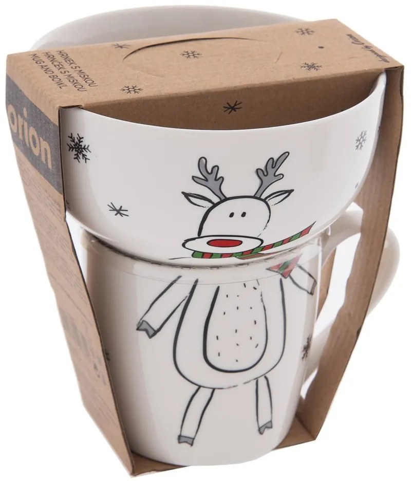 Biały porcelanowy zestaw kubka i miski ze świątecznym motywem 2 szt. 350 ml – Orion