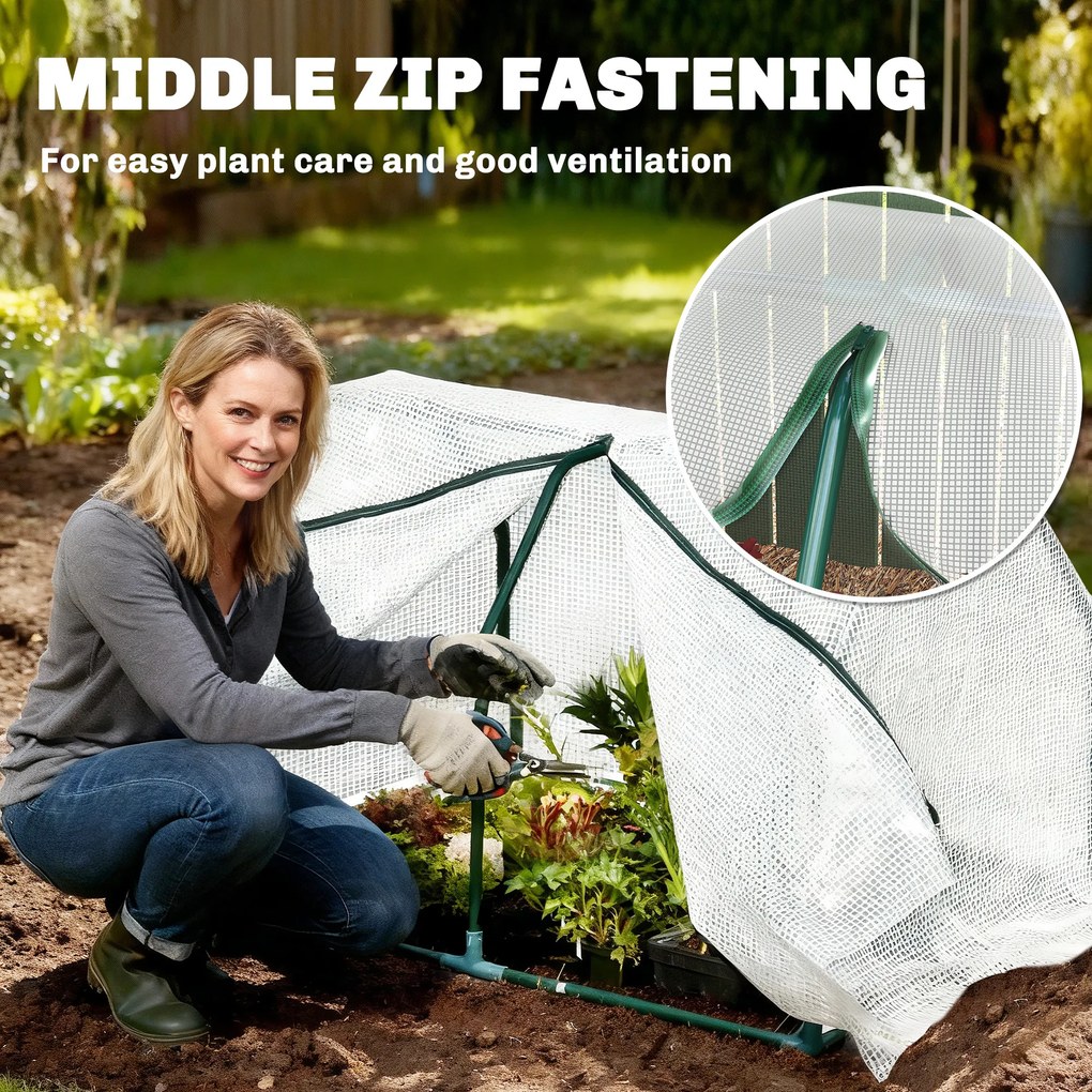 Outsunny Mini Szklarnia Tunel Foliowy Odporny na Warunki Atmosferyczne Łatwy Transport Zielony 99x71x60cm | Aosom PL