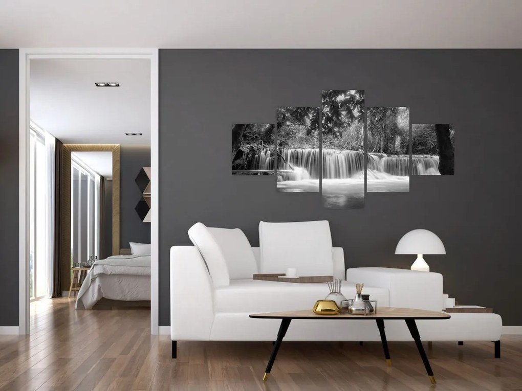Obraz - Czarno-biały wodospad (125x70 cm)